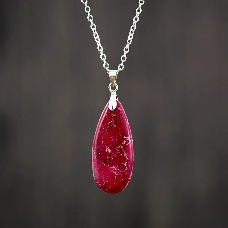 Emperor Stone water drop pendant necklace with natural jade and 18K gold plating in multiple colour variations