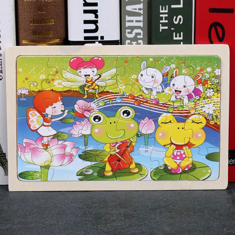 80-piece wooden animal puzzle set in iron box, designed for children aged 3 and over, featuring bear and riding themes