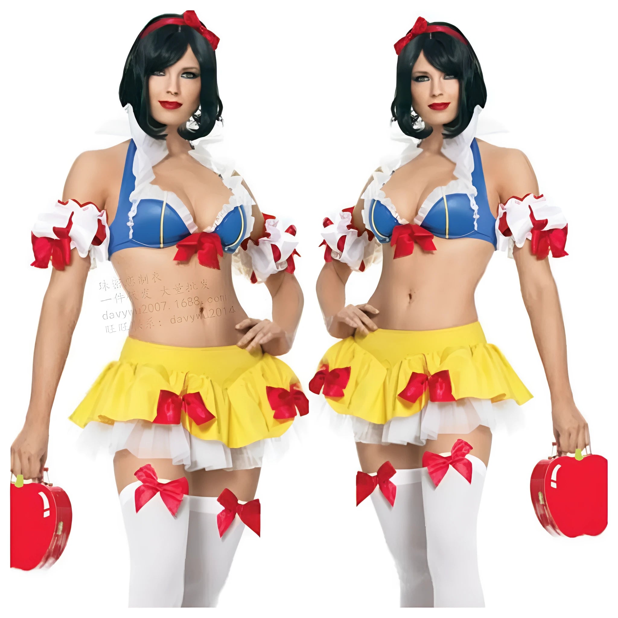 Anime Snow White Halloween dress cosplay costume set with headdress, top, skirt and hand sleeves