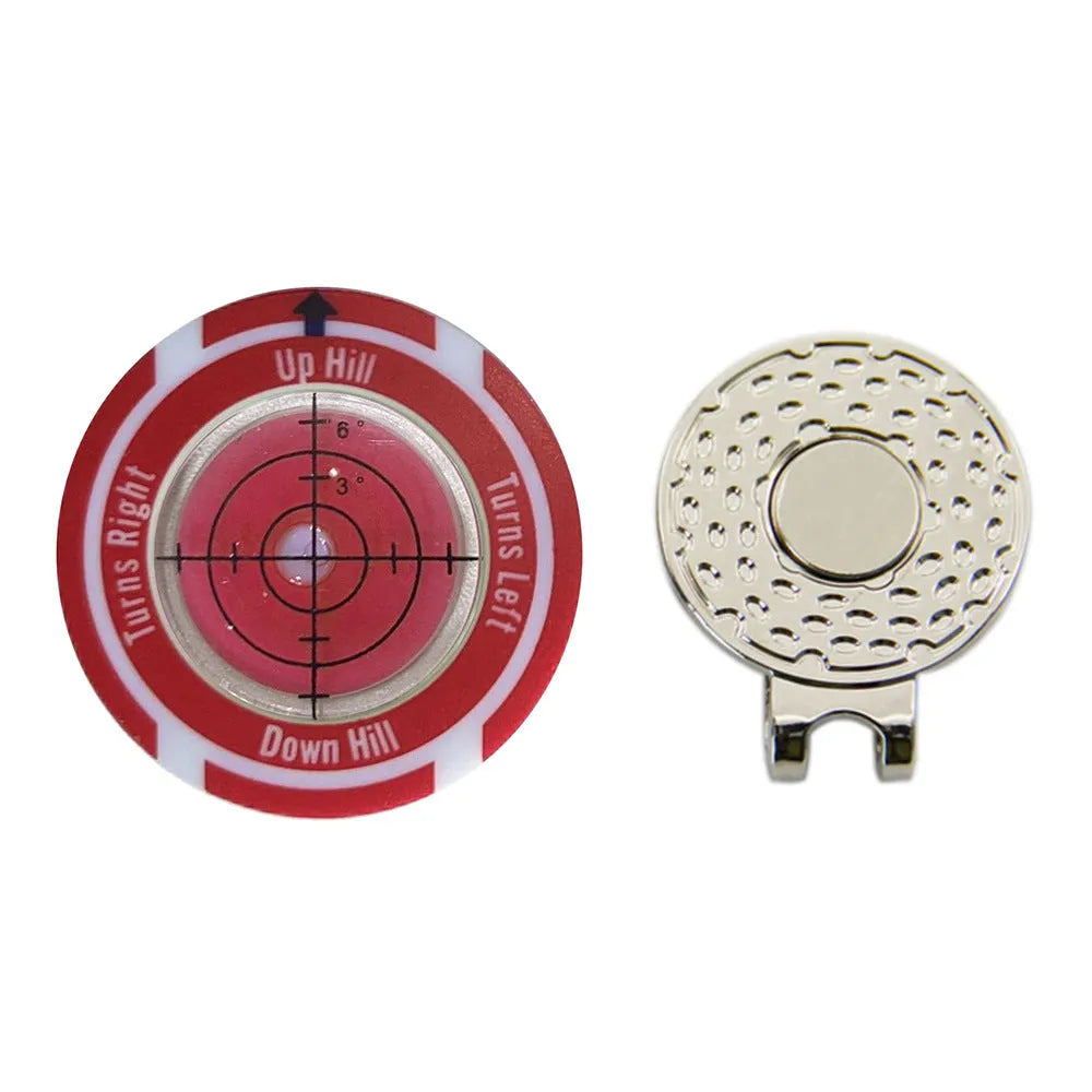 Golf level hat clip measurement device with green position markers for score tracking