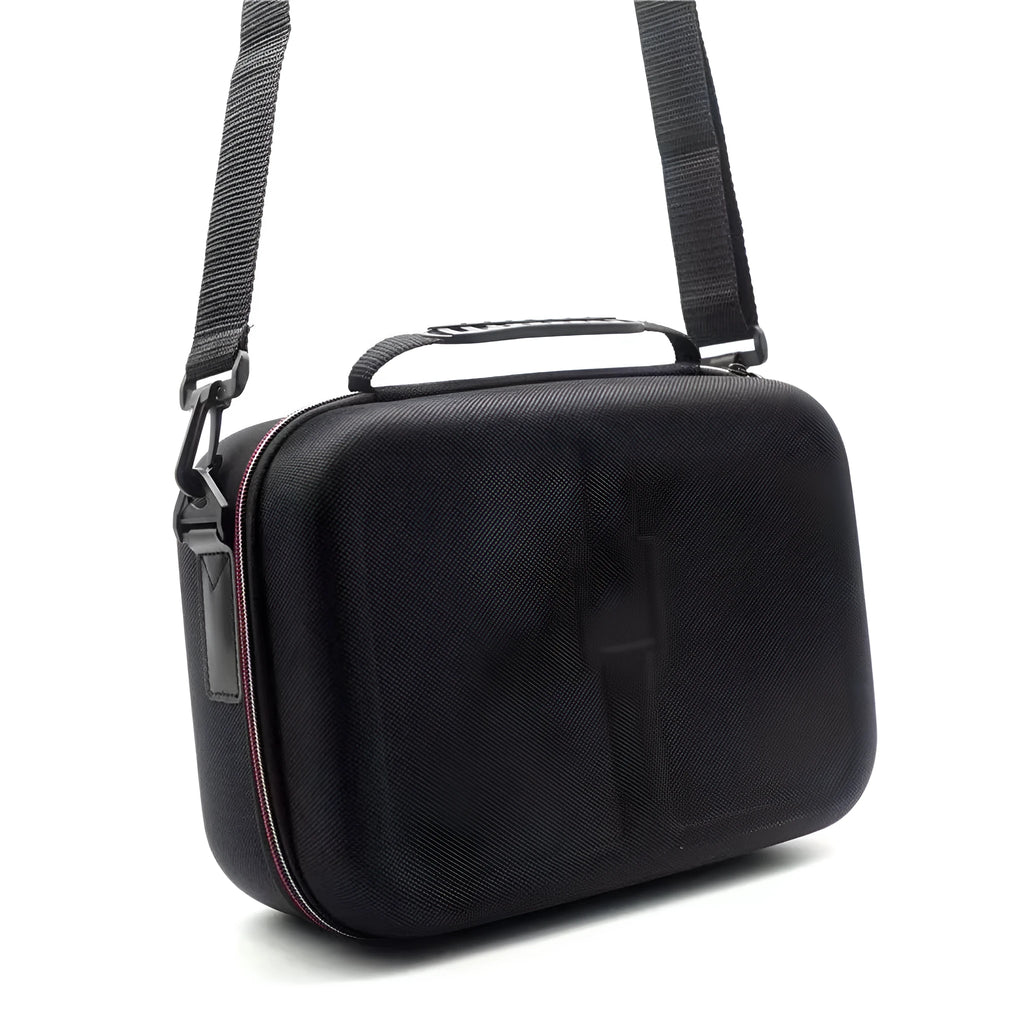 Black EVA game console accessory storage bag shown in two size options.