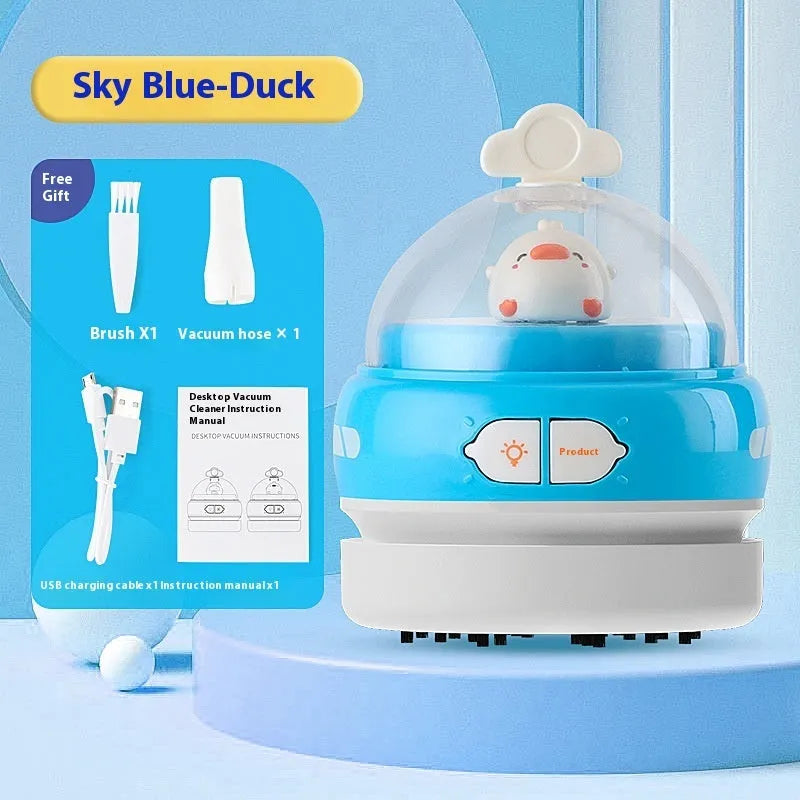 USB charging handheld desktop vacuum cleaner in multiple colour options including blue, orange, and grey white designs