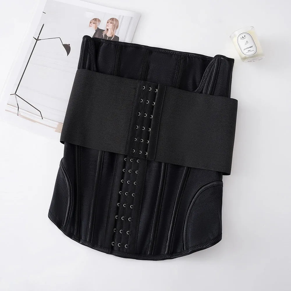 Black and apricot nylon belly band waist trainer for tummy slimming and fitness in sizes XXXS to 3XL