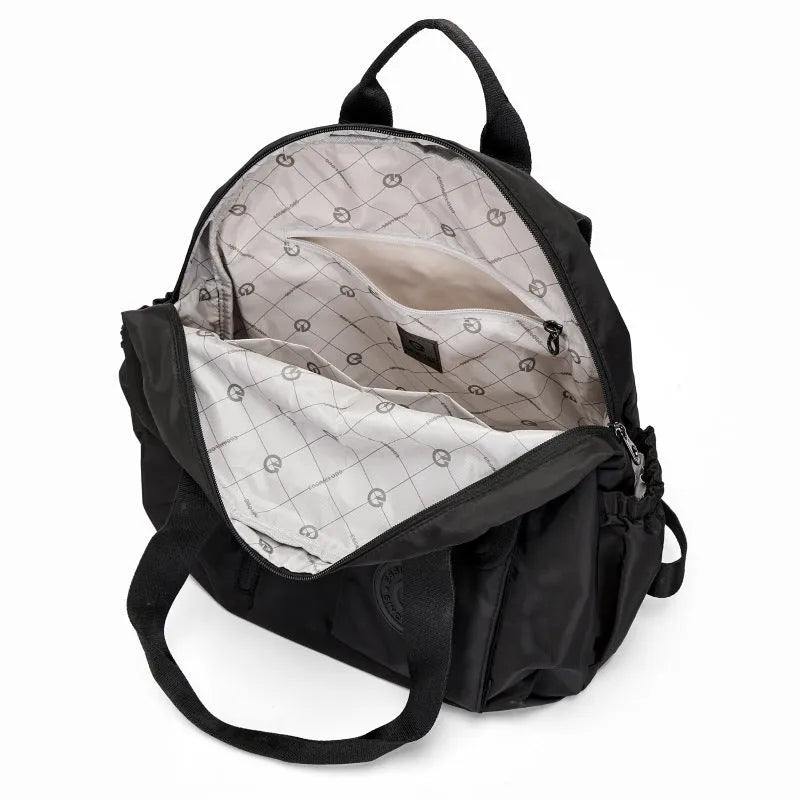 Outdoor large capacity nylon backpack with sandwich pocket in black, khaki, or green letters colour