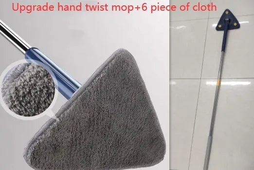 Extendable triangle cleaning mop with rotating head and stainless steel pole in blue colour