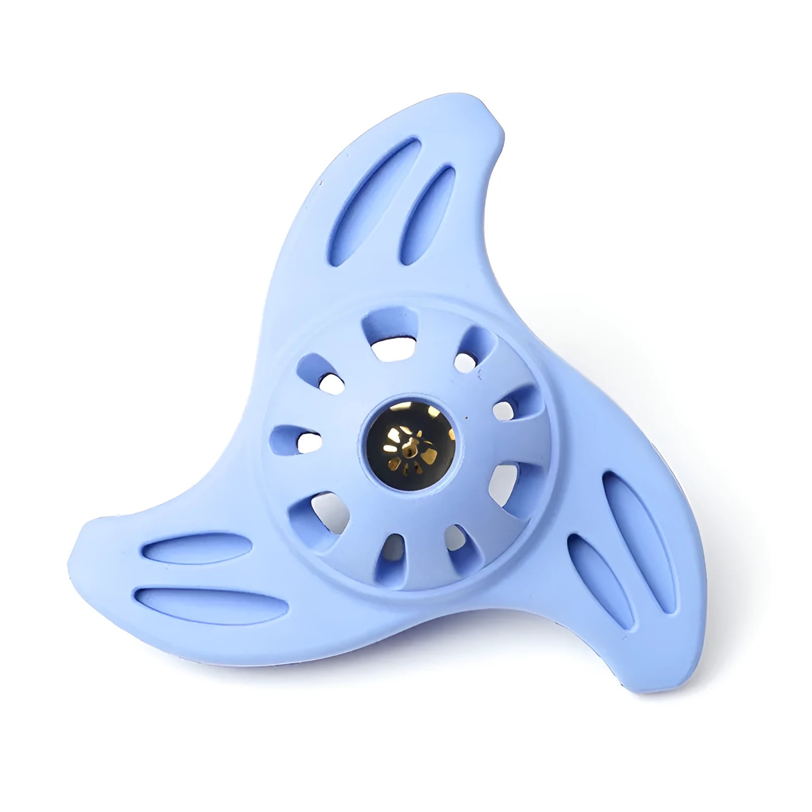 Blue boomerang-shaped molar dog toy for medium and large breed puppies