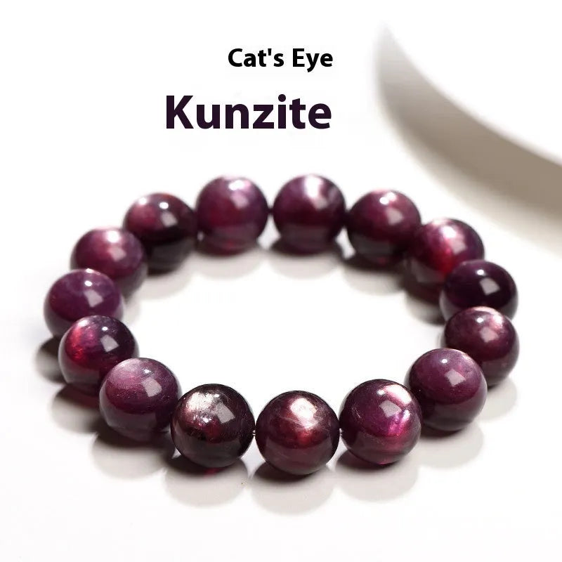 Purple lepidolite crystal bracelet with polished round beads in geometric design