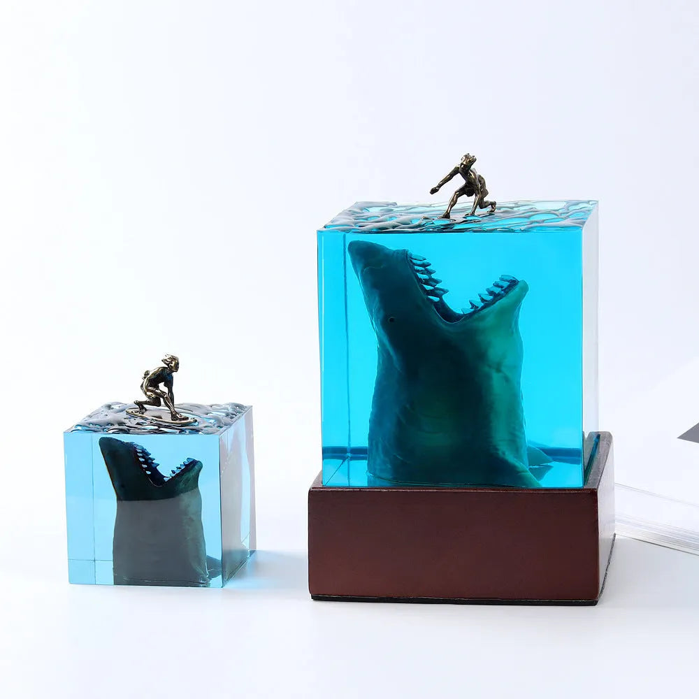 Shark surfer resin night light ornament with crystal glue finish in 5cm or 8cm size