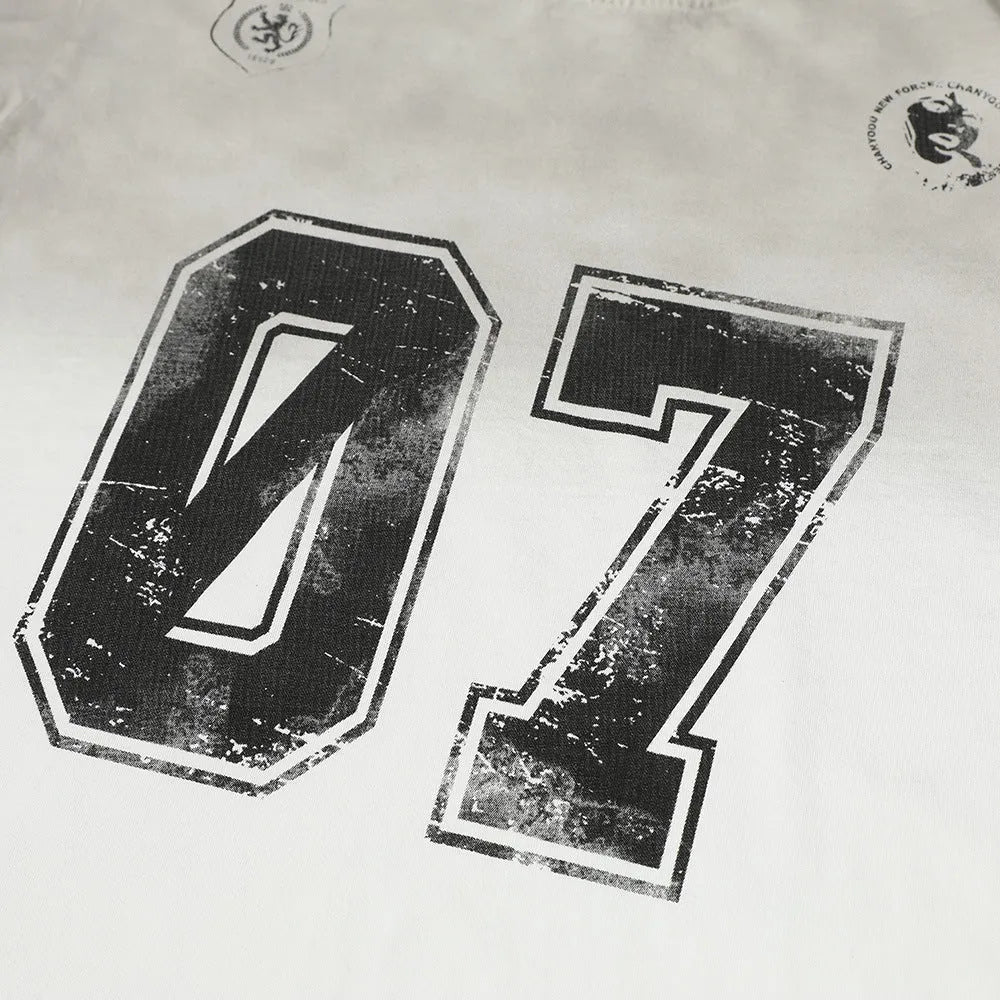 Men's black and white pure cotton short-sleeve T-shirt with print, sizes S to XL.