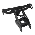 Black aluminium rear licence plate bracket for Honda motorcycles on a white background.