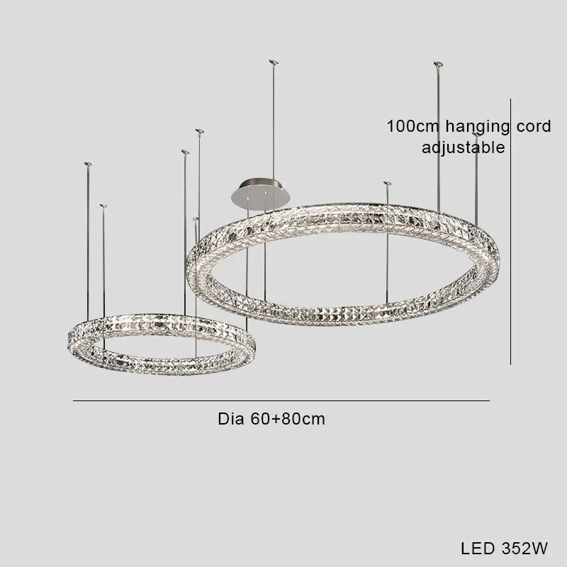 Modern simple crystal LED chandelier with 800mm diameter and adjustable height for living room