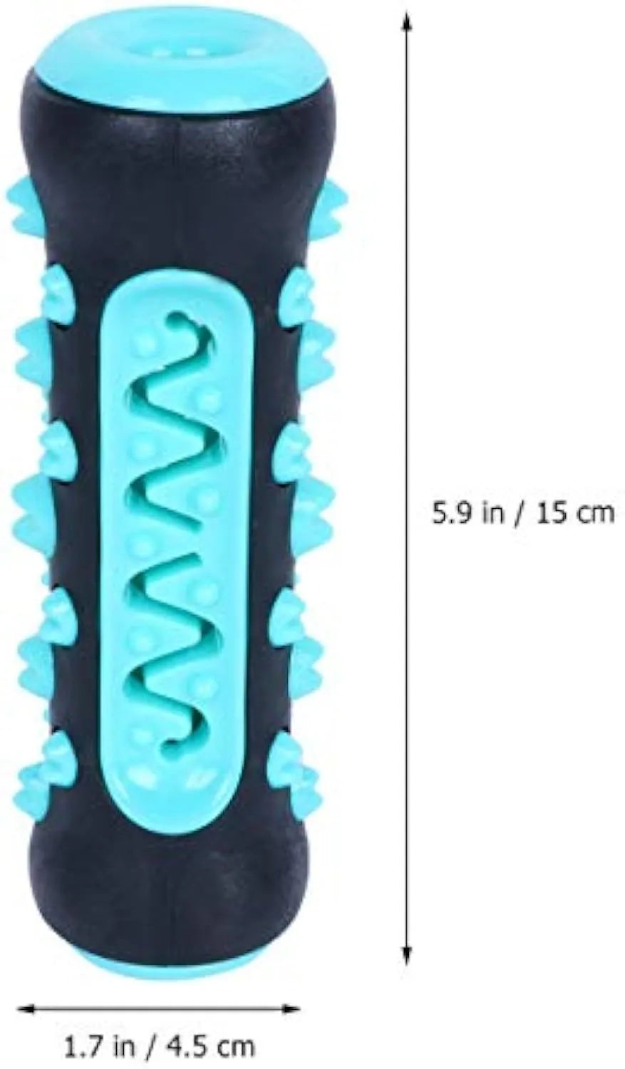 Natural rubber dog toothbrush chew toy in blue colour for dental cleaning, 15cm long.
