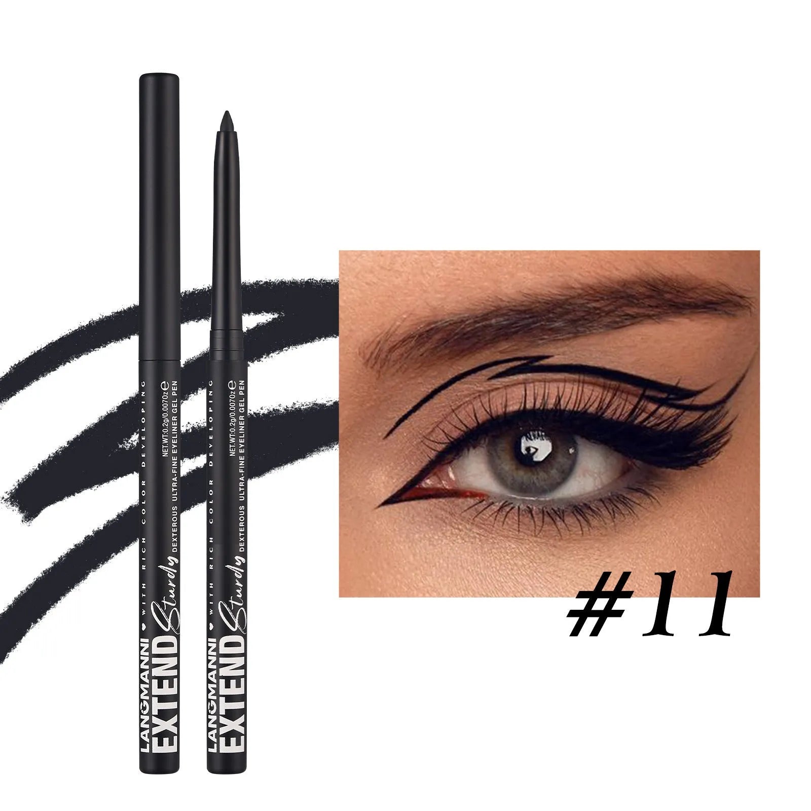 12 colourful gel eyeliner pencils with matte, glitter, metallic and pearl effects displayed together