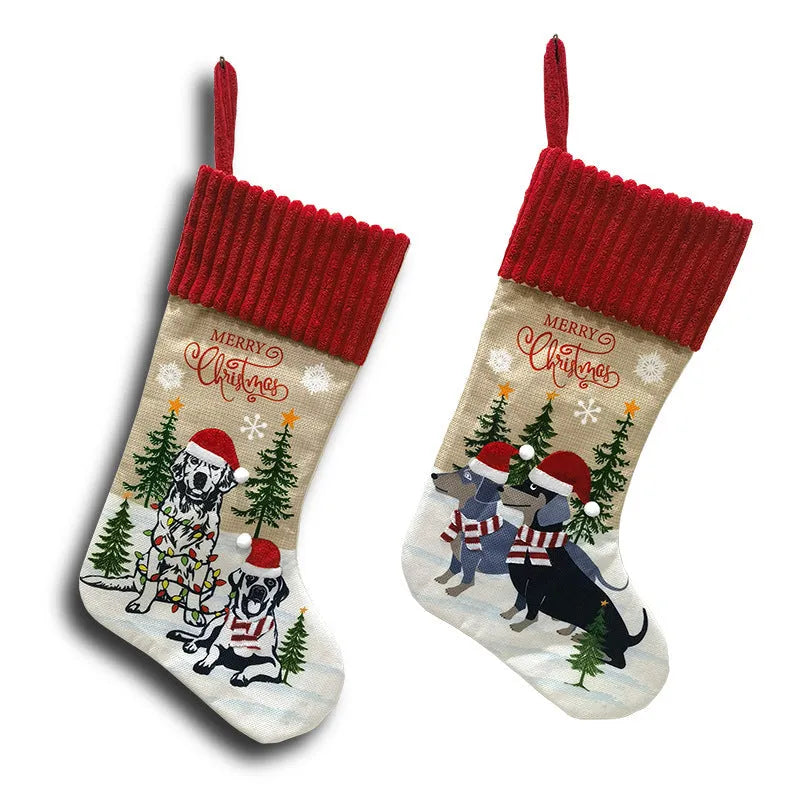 Cloth Christmas tree ornament gift bag measuring 46x28cm with hanging pendant for pet socks storage
