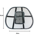 Black car lumbar support pillow with polypropylene fibre surface measuring 41x39cm