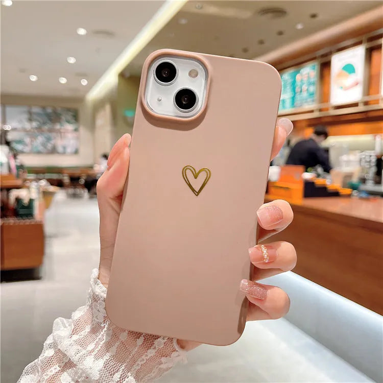 Brown silicone iPhone case with hot stamping love design showing simple cartoon style