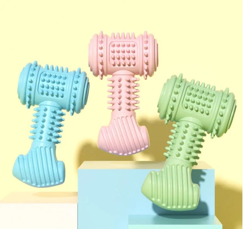 Blue TPR rubber bone-shaped dog chew toy with a textured surface for teeth cleaning.