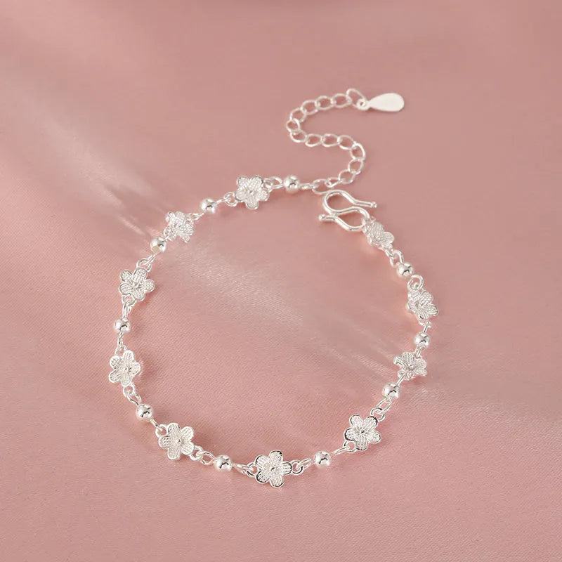 Silver copper bracelet with flower design for women, fresh style, SL-489