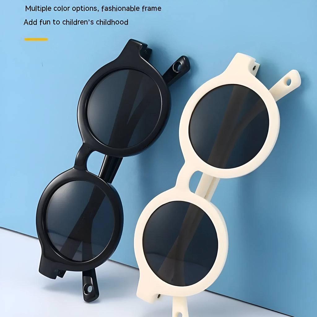 Children's silicone sunglasses with round frames for 0-3 year olds in multiple colour options showing UV400 and polarized protection