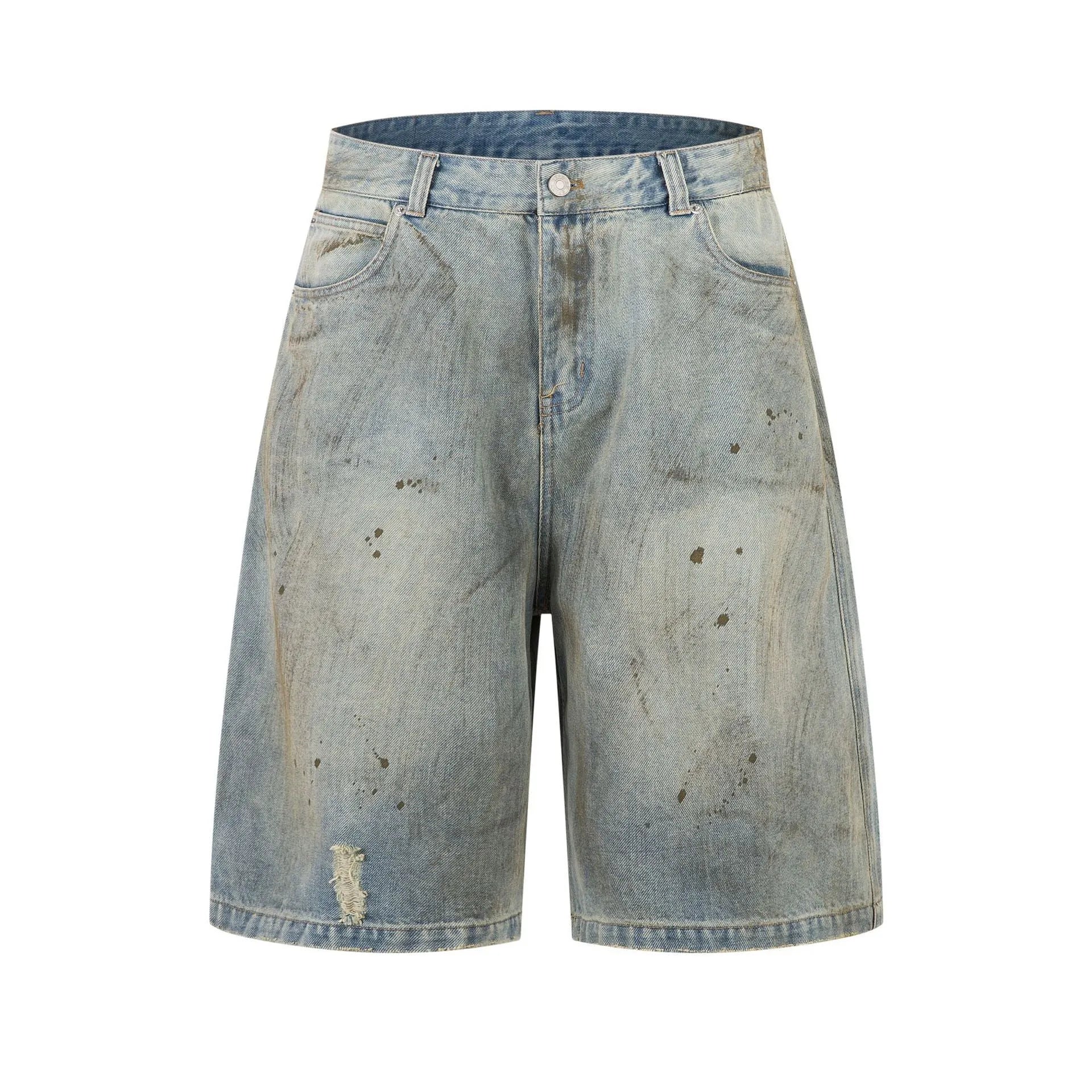 Pu Shuai blue cropped denim middle pants with straight-leg style and zipper fly