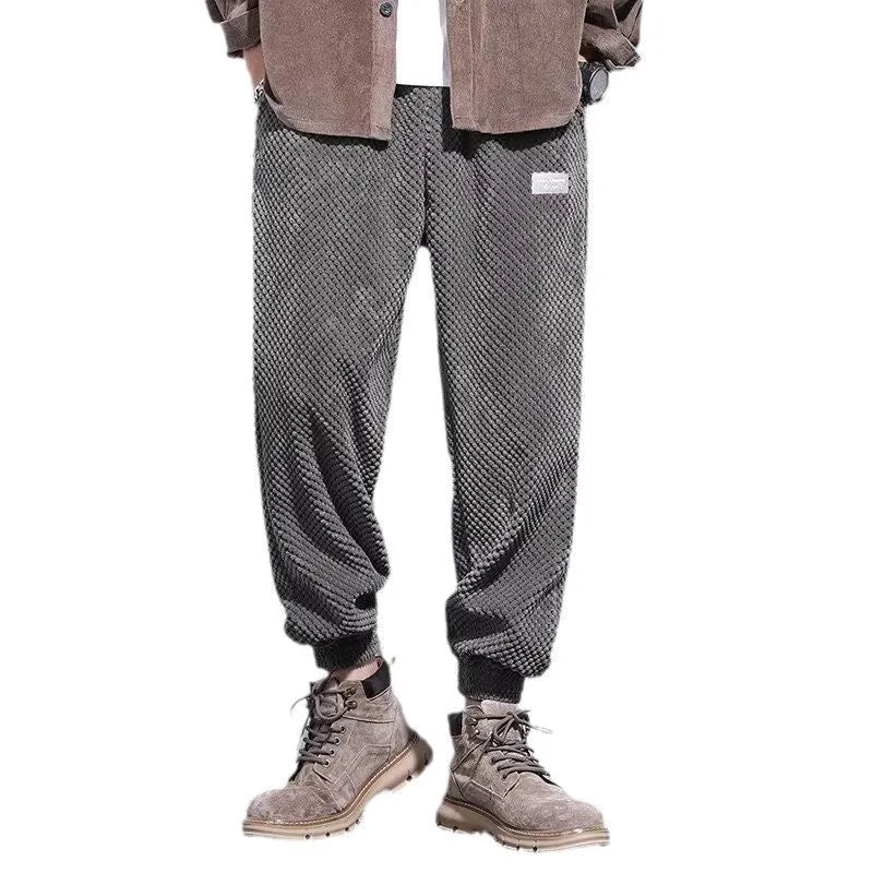 Men's grey ankle-tied casual sweatpants with straight leg design