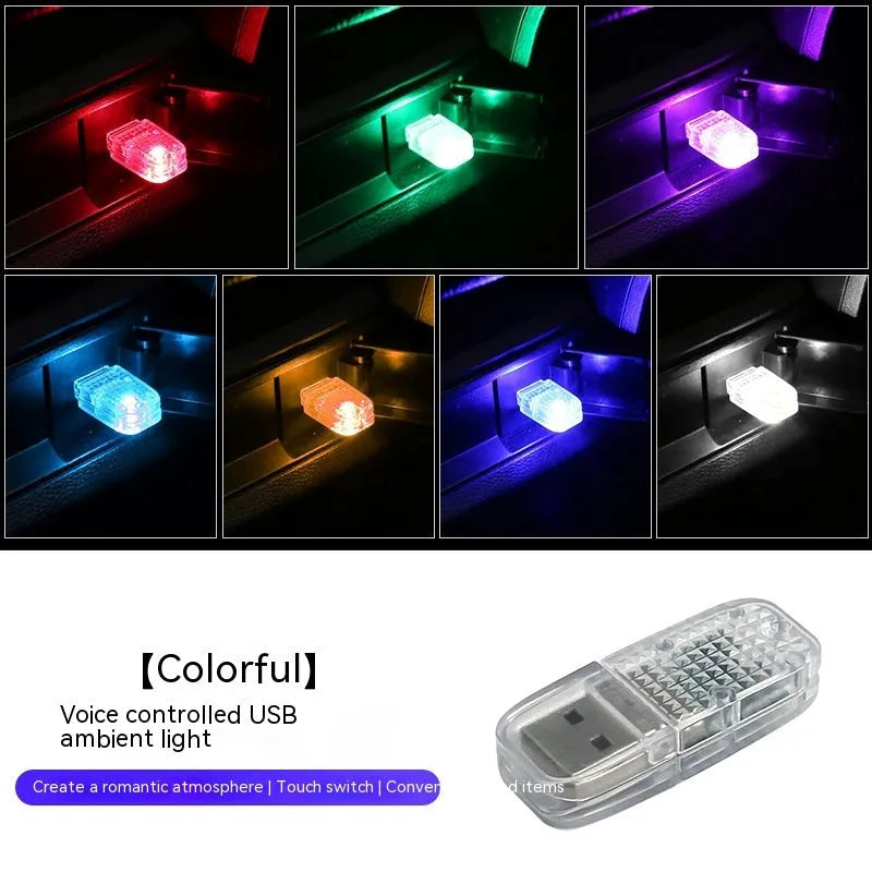 Car USB ambience light unit with touch switch and voice control for RGB colour changing