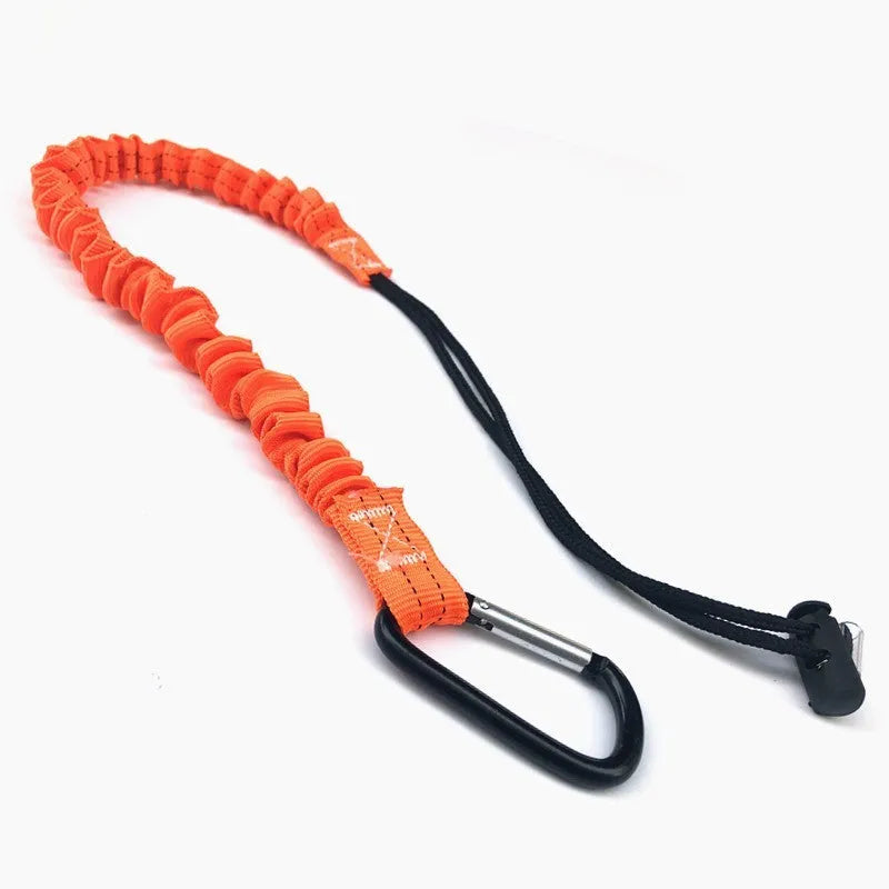Orange fishing rod safety rope showing 90cm length and polyester polypropylene construction