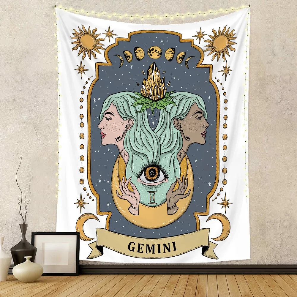 Rectangular polyester fibre tapestry with constellation skull tarot design in multiple sizes 73X95CM to 180X230CM