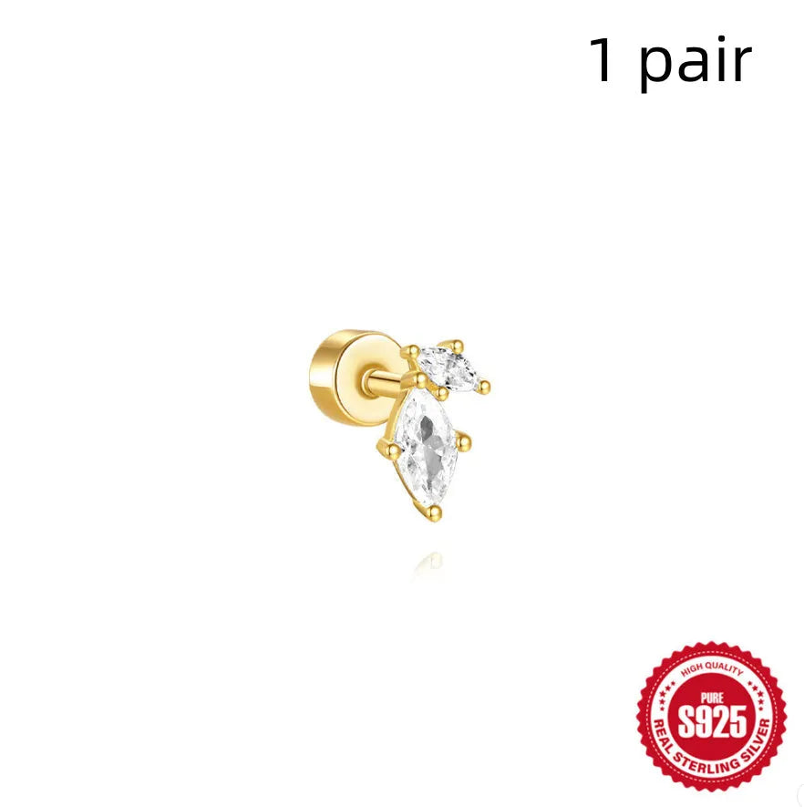S925 sterling silver flat column threaded ear bone studs with butterfly clasp in a gold electroplated finish.