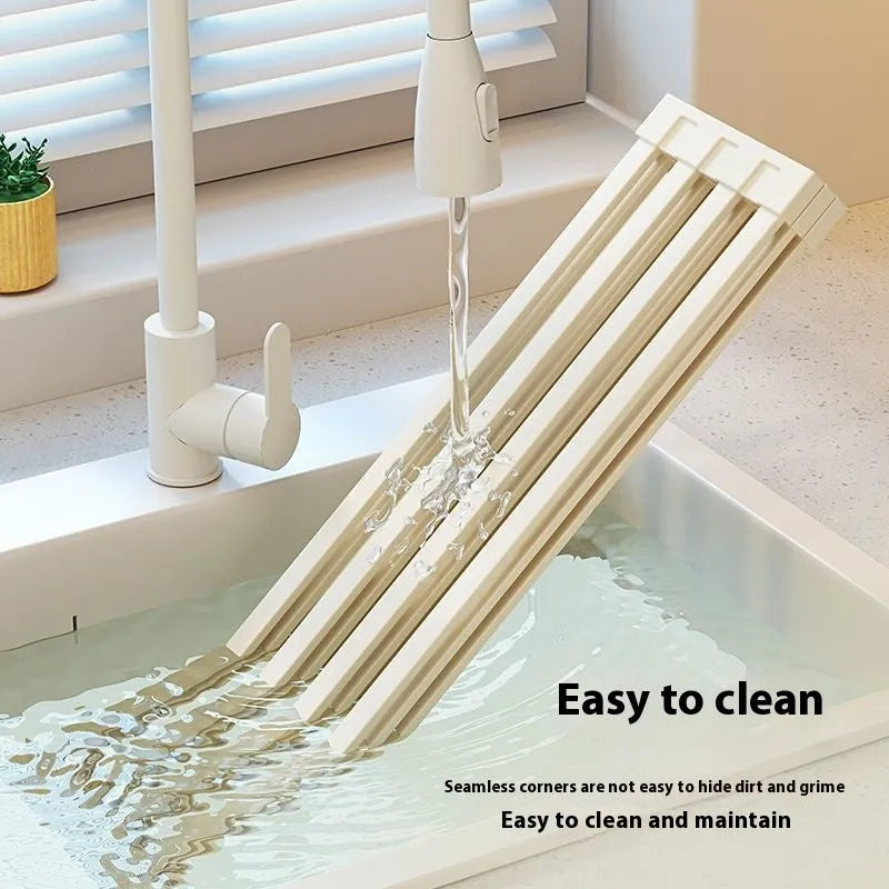 304 stainless steel kitchen draining rack with milky white finish and tri-fold design