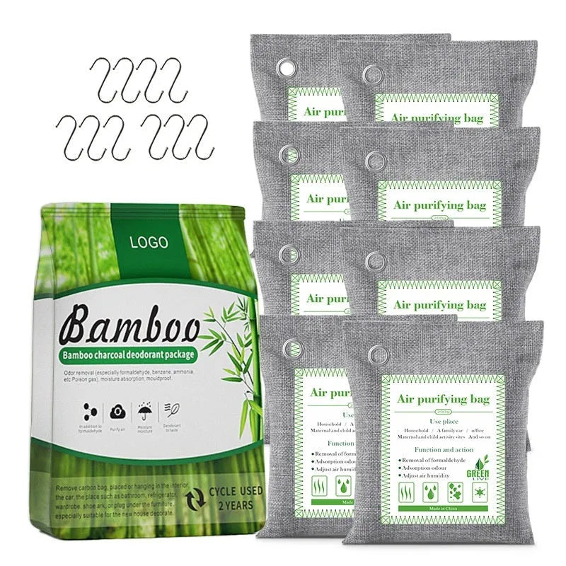 Sewing style bamboo charcoal bags for formaldehyde removal and air purification in three weight options