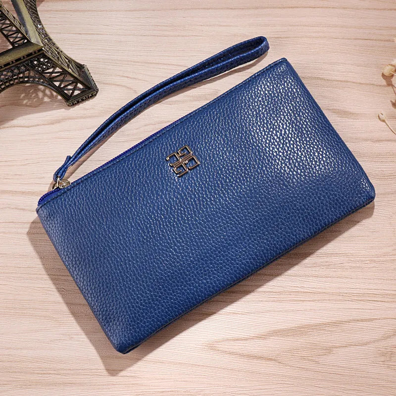 Long 55-inch PU leather phone wallet handbag with zipper closure in multiple colour options