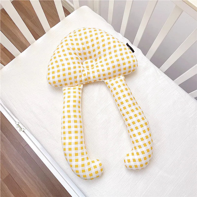 Baby soothing pillow set pure cotton 60x40cm anti-tilt head support pillow in yellow plaid pattern