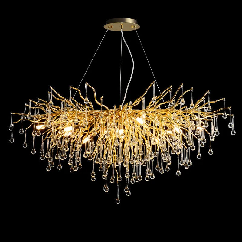 Postmodern light luxury water drop crystal chandelier with aluminium frame, adjustable height 0.5m, diameter 600mm