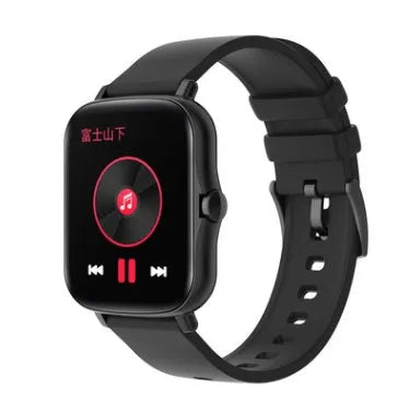 Smart watch with 1.7-inch colour touch screen showing fitness metrics on black strap