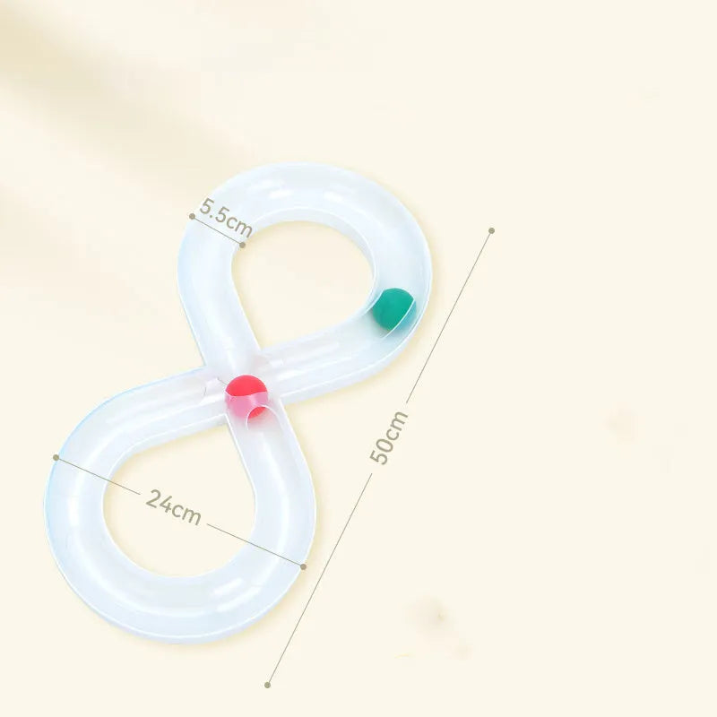 Blue and white cat turntable track toy with ball measuring 50cm long