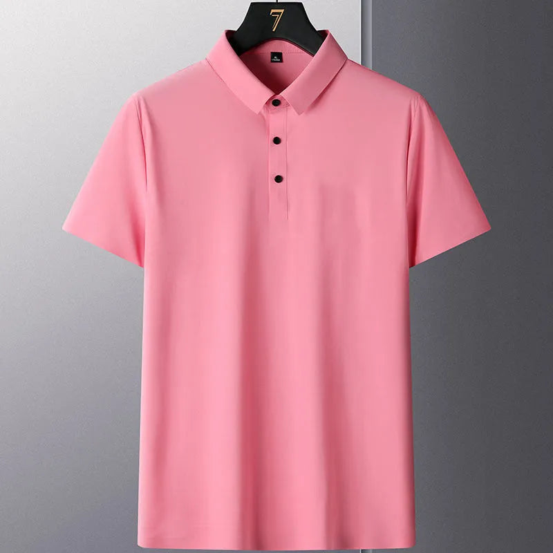 Men's non-ironing short sleeve business casual shirt in solid colour on hanger
