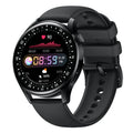 Black sports health monitoring smart watch with 1.32 inch screen and silicone wristband showing step counting interface