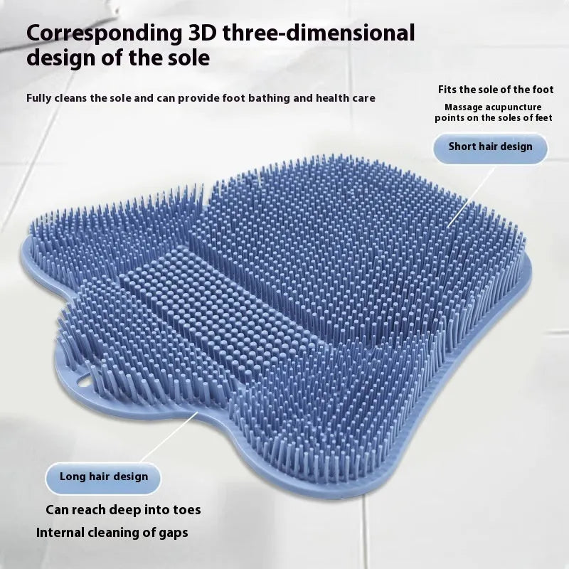 Blue silicone bath rub cushion mat for back scrubbing, shown flat with textured surface.