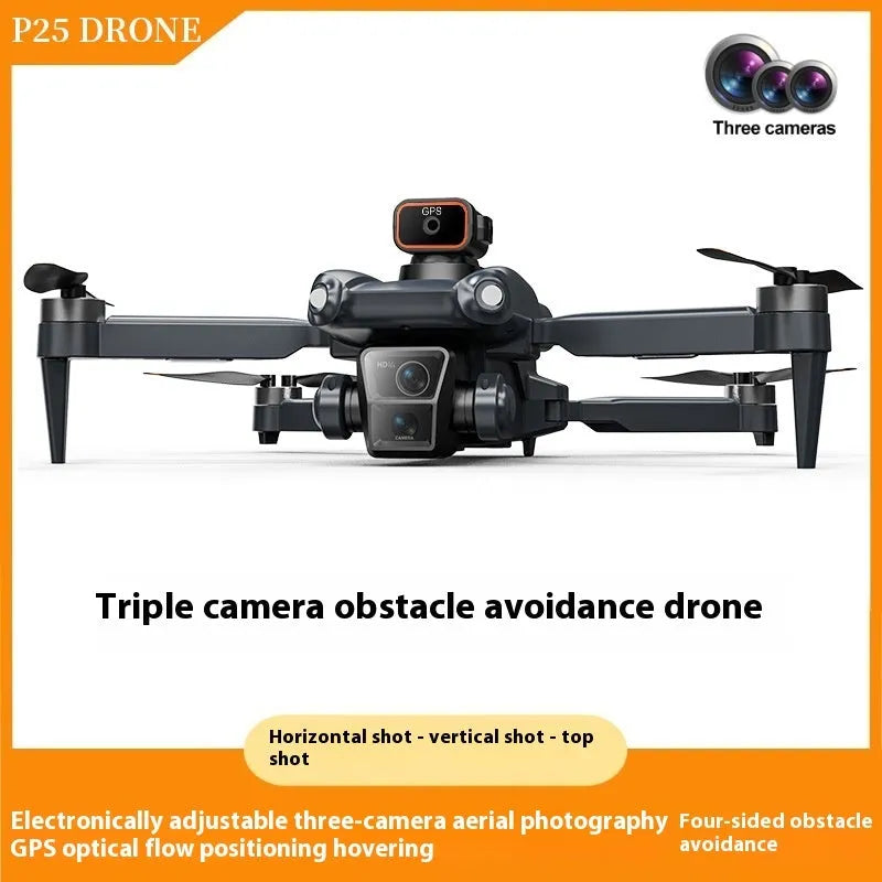 P25 dark blue dual lens brushless drone with 540° obstacle avoidance and GPS return