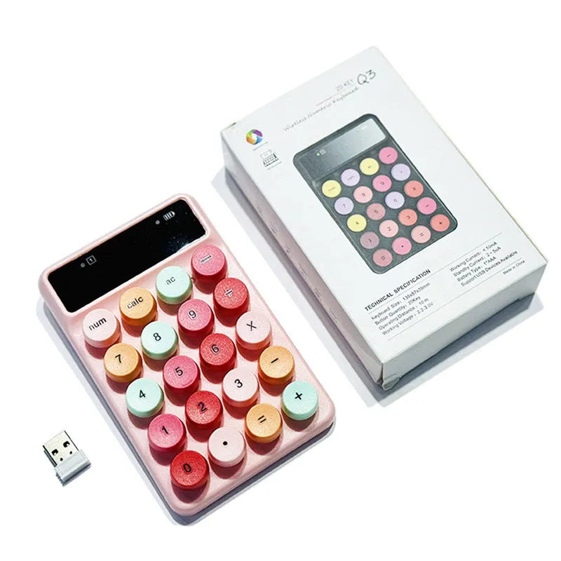 Mini portable wireless digital keyboard in macaron colour options on white background