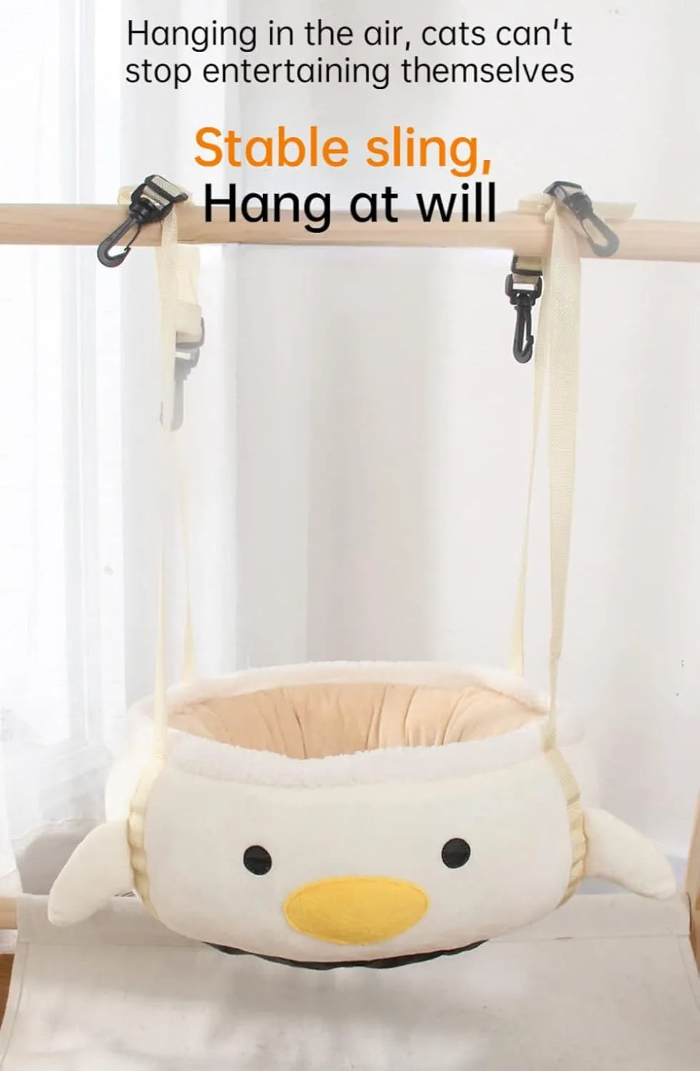 Green chick dinosaur shaped cat bed with straps that can be used flat or hung as a hammock