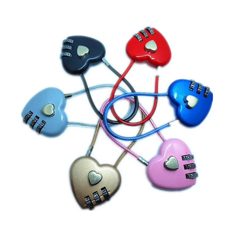 Peach heart shaped wire rope lock for bicycle helmets in various colours and steel cable lengths
