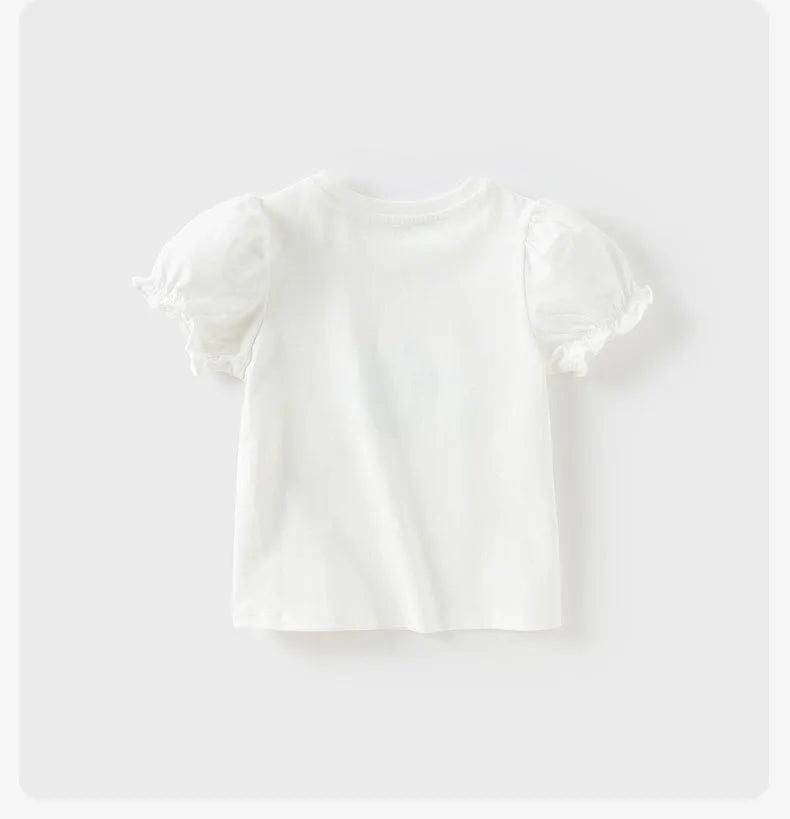 Girls antibacterial anti-mite pure cotton thin white top short sleeves round neck