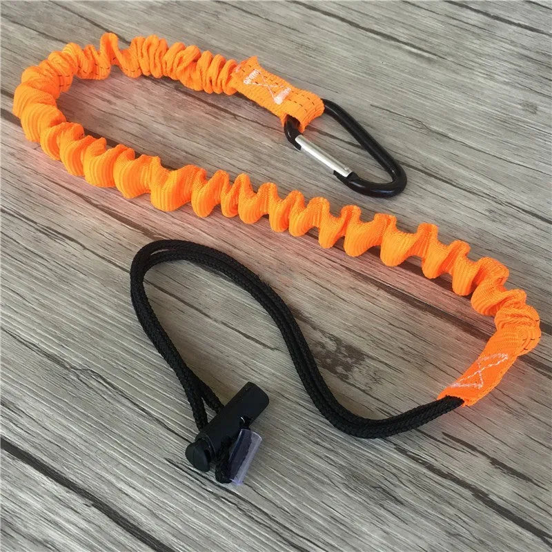 Orange fishing rod safety rope showing 90cm length and polyester polypropylene construction