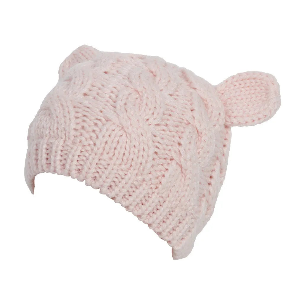 Hand-knitted wool beanie with 3D cat ears in multiple colour options
