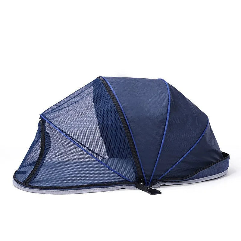 Black and blue half-mesh cat folding tent with L code size for portable pet bed and cage use