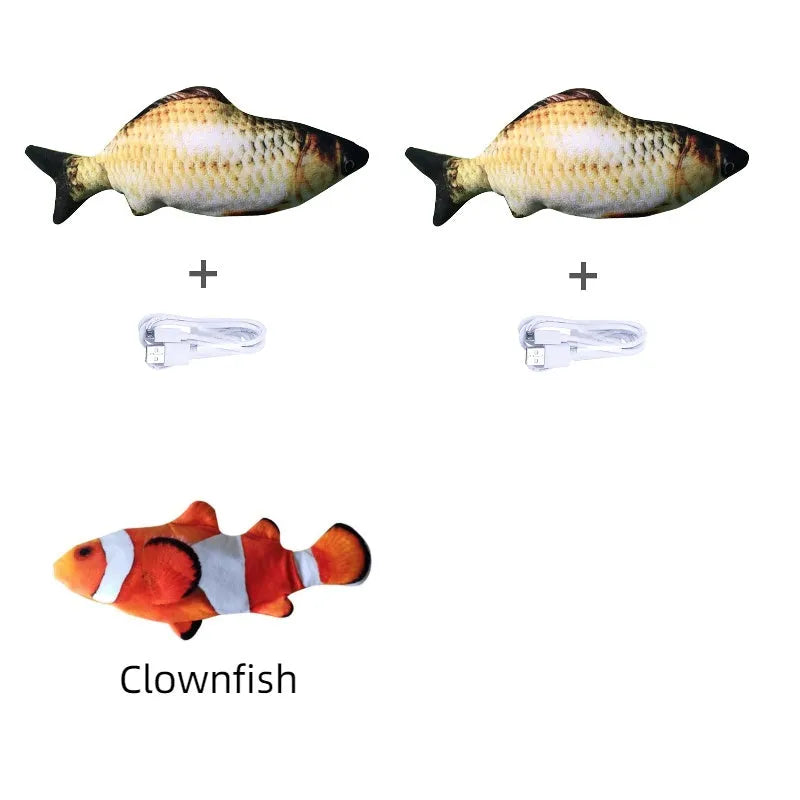 Multicolor USB rechargeable electric jumping fish cat toy measuring 30cm long