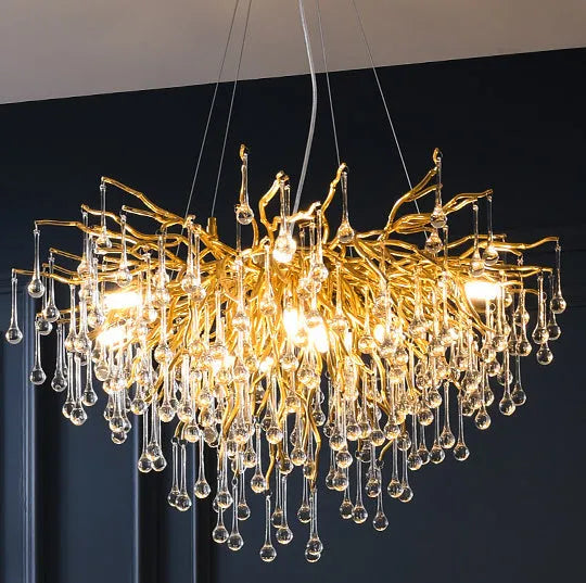 Postmodern light luxury water drop crystal chandelier with aluminium frame, adjustable height 0.5m, diameter 600mm