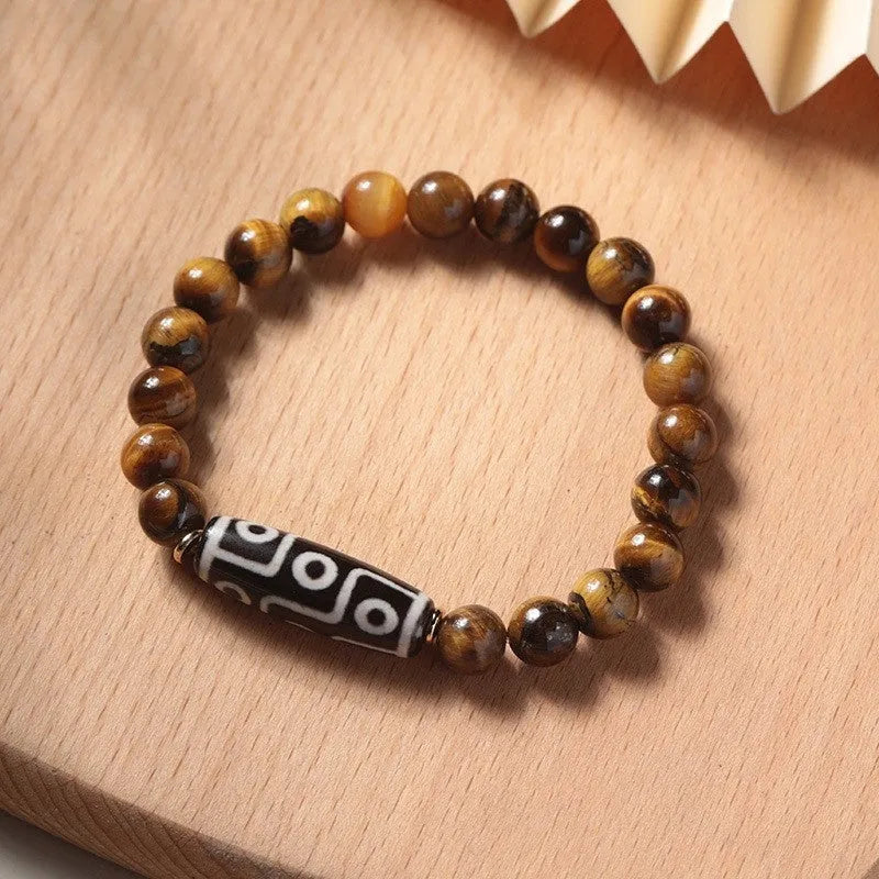 Single circle Buddha rosary bracelet with tigereye dzi bead in ethnic style